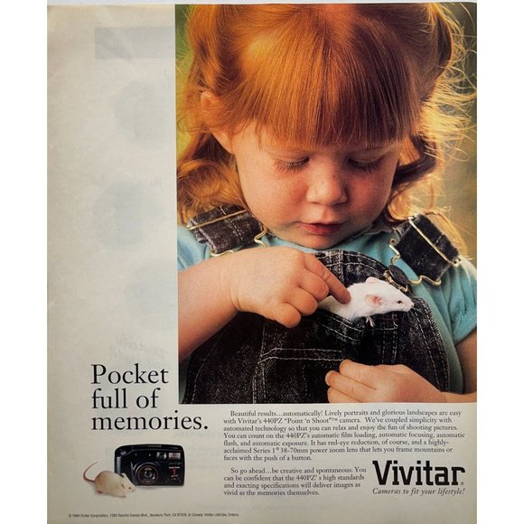 Vivitar Camera Print Ad Vintage 1994 440PZ Point Shoot Little Girl Pocket Mouse - Picture 6 of 6